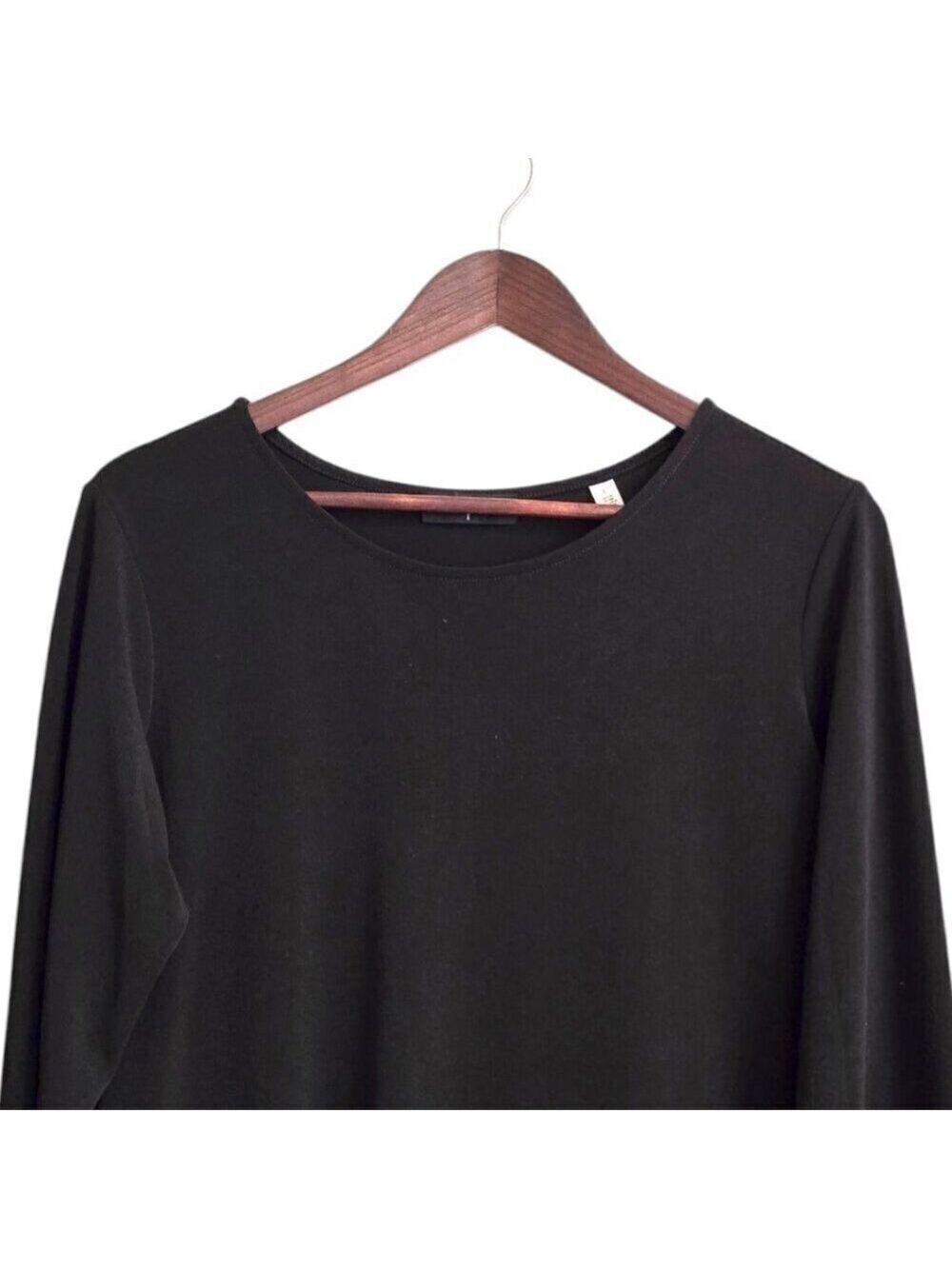 Tahari Black Asymmetrical Long Sleeve Tunic Blouse Sz L - Picture 2 of 9